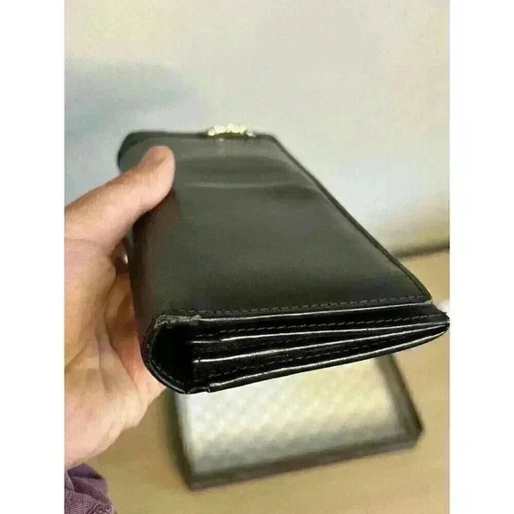 GUCCI Black Leather‎ Long Folded Wallet With Button Closure. Vintage, Classic - Picture 2 of 16
